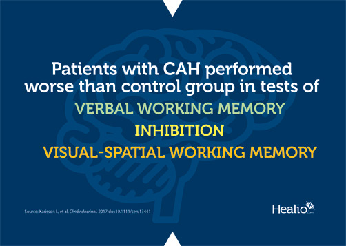 Patients with CAH performed worse than control group in tests of verbal working memory, inhibition, and visual-spatial working memory.